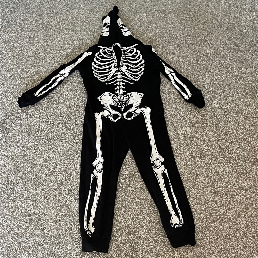 H&M Girls Black Skeleton Zip Hooded Onesie